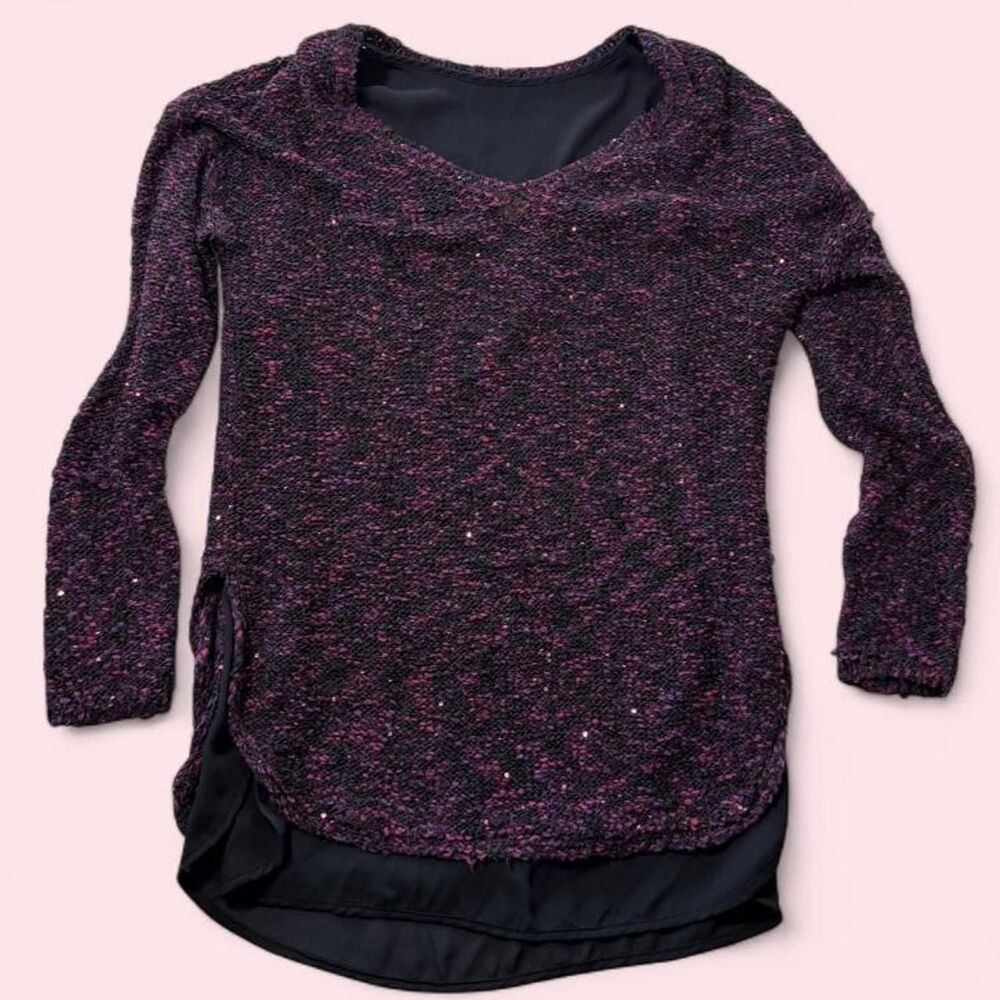 Apt-9 Women's Purple and Black Tunic Sweater with sequins and liner